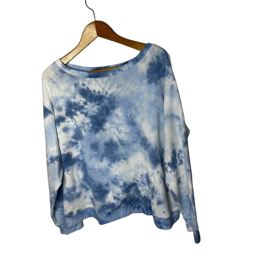 Splendid Women's L Large Blue Tie Dye Long Sleeve Waffle Thermal